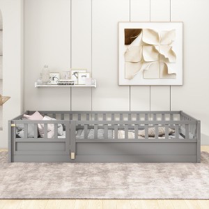 Ridstar 78.18 in. W Twin Size Floor Bed Frame with Super High Security Barrier & Door-Grey - 1 of 4