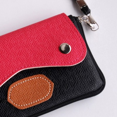 Slickblue Mobile Phone Pouch with Handle, Faux Leather, Clutch Purse, Colorblock Style, 5.7"x3.3", Black — фото 3