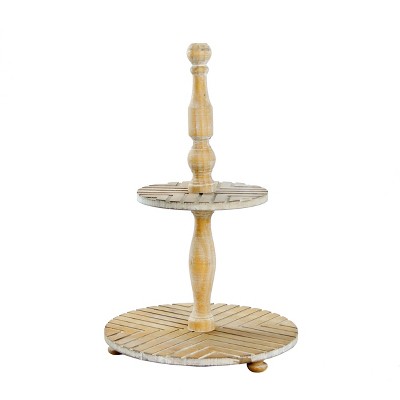 VIP Wood 18 in. Brown Two Tier Ornate Tray
