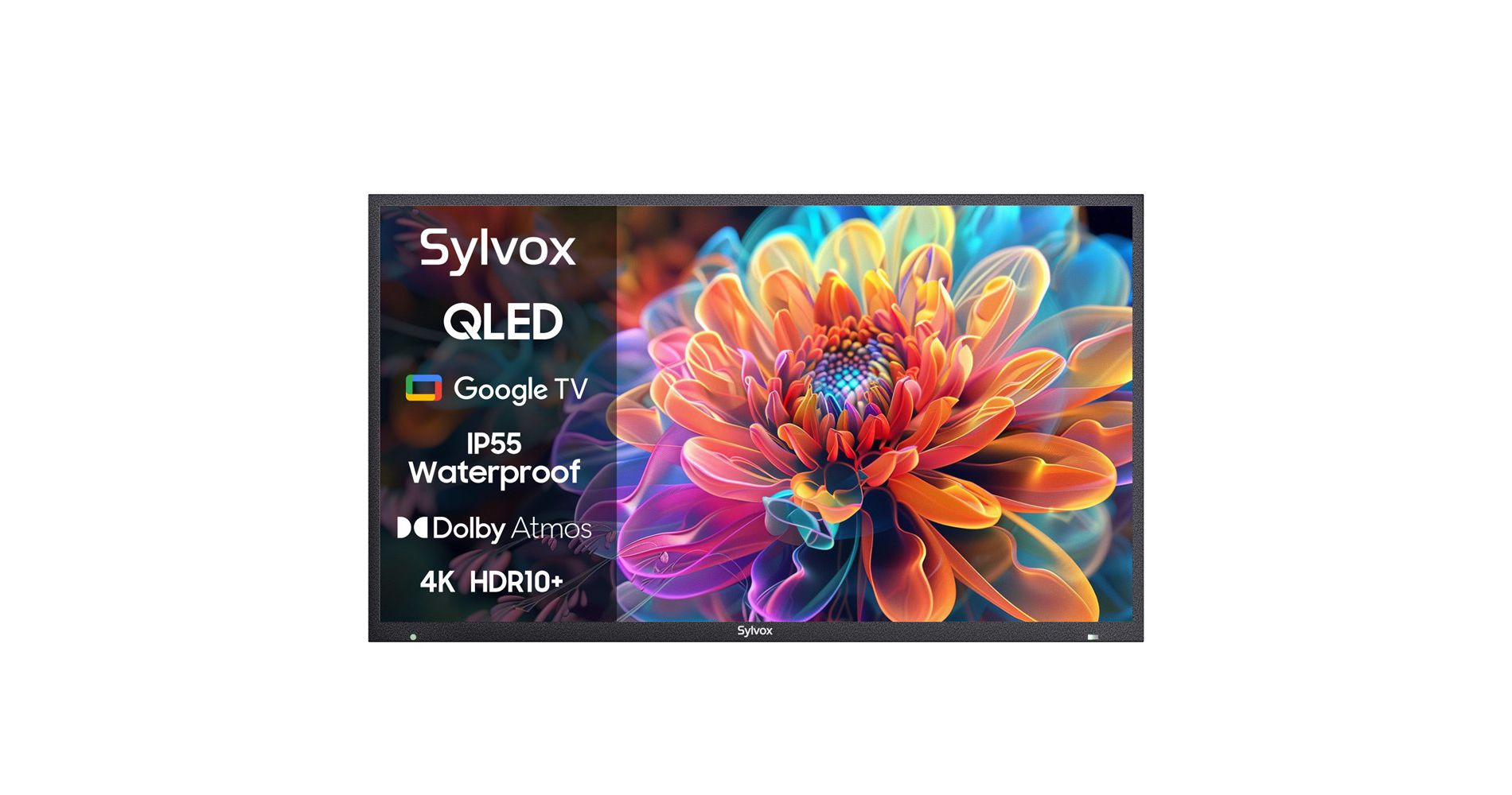 SYLVOX Outdoor TV, 55'' 4K HDR QLED Smart Google TV, Dolby Atmos, 1000nits IP55 Waterproof for Partial Sun(Deck Pro QLED 2.0)