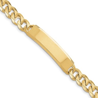 Black Bow Jewelry Men's 9mm 14k Yellow Gold Solid Curb Link I.D. Bracelet, 8 Inch