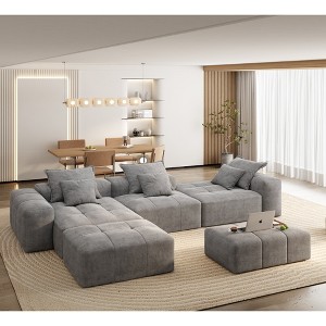 Oversized 184.25" Sparkling Chenille Tufted Modular Sectional Sofa with 6 Pillows, No Assembly and 6 PCS DIY Combination - 1 of 4