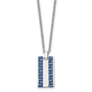 Chisel Stainless Steel Polished with Blue Carbon Fiber Inlay Dog Tag Pendant Cable Chain Necklace 22" - 1 of 4