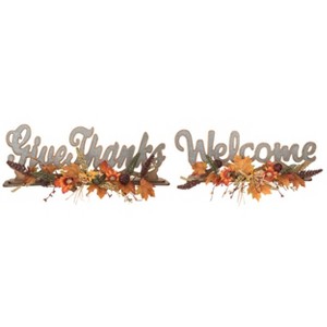 Transpac Wood Harvest Welcome and Thanks Stand Set of 2 Wall Art Fall Decor for Home Gift Giving and Hostess Gifts - 1 of 1