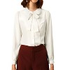 INSPIRE CHIC Women's Peter Pan Collar Bow Tie Neck Puff Long Sleeve Workwear Button Blouses - 3 of 4