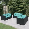 vidaXL 6 Piece Patio Lounge Set - Comfortable Outdoor Seating with Thick Cushions, Water-Resistant PE Rattan, Sturdy Frame - Black/Water Blue - 2 of 4