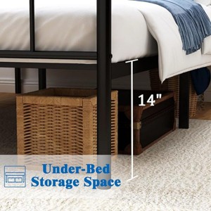 Single Bed XL Size 14 Inches (Approximately 35.6 cm) High Classic Metal Platform Bed Frame with Wrought Iron Headboard - 1 of 3