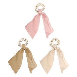 Unique Bargains Elegant Ribbon Pearl Hair Elastic Band 3 Pcs - 1 of 4