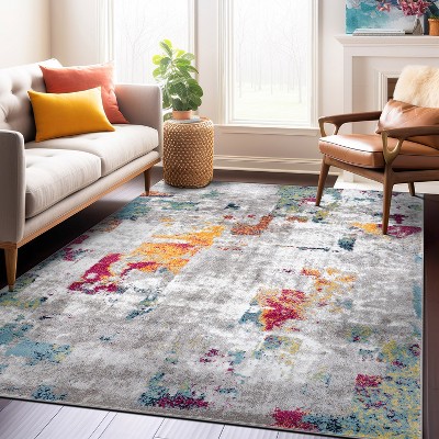 Multicolor Abstract Synthetic Rectangular Area Rug 3'3" x 5'