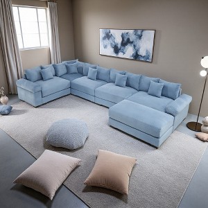 154.6" Corduroy Cloud U-Shaped Modular Sectional Sofa with Thick Cushions & Ottoman - 1 of 4