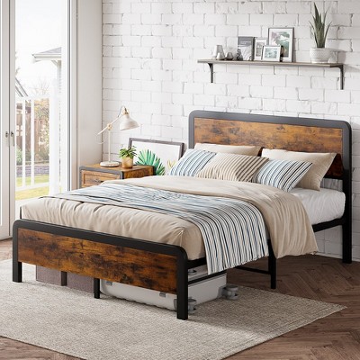 WhizMax Black Twin Size Bed Frames with Wood Headboard and Footboard, Heavy Duty Platform Bed Frame with Storage, Round Corner Design