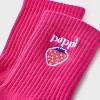 Adult Poppi Strawberry Graphic Crew Socks - Pink: Ankle Height, Flat Seams, Knit Design - 3 of 4
