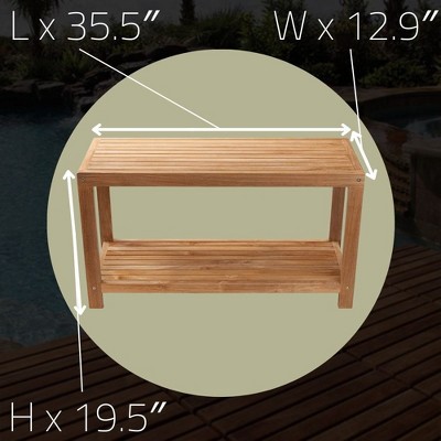 Nordic Teak 35" Natural Shower and Bath Spa Bench with Shelf