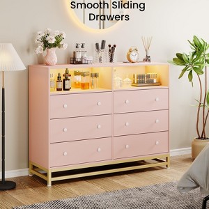 6 Drawer Wood Dressers Cabinet for Bedroom, Modern Wooden Dresser with Power Outlet, Chest of Drawers Storage Cabinet for Living Room - 1 of 4