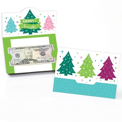 Big Dot of Happiness Merry and Bright Trees - Colorful Whimsical Christmas Party Money and Gift Card Holders - Set of 8