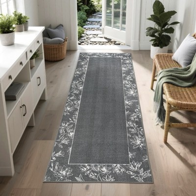 Washable Modern Bordered Rug Non Slip Low Pile Rug Soft Floral Throw Floor Cover Foldable Indoor Carpet for Living Room Bedroom Playroom Nursery
