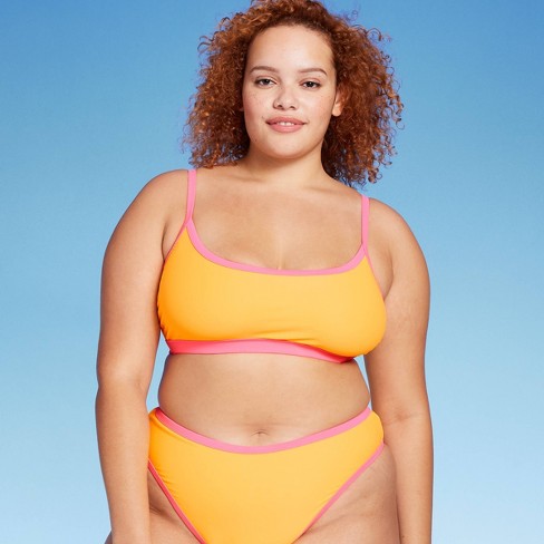 Women's Colorblock Square Neck Bralette Bikini Top - Wild Fable™ Orange 3x  : Target