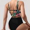 Anna-Kaci Women's Tropical Print Longline Bikini Top with High Waist Bottom and Lattice Side Details - 2 of 3