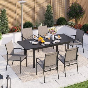 Captiva Designs 7pc Patio Dining Set with Slat-top Adjustable Steel Rectangle Table & Sling Fixed Dining Chairs - 1 of 4