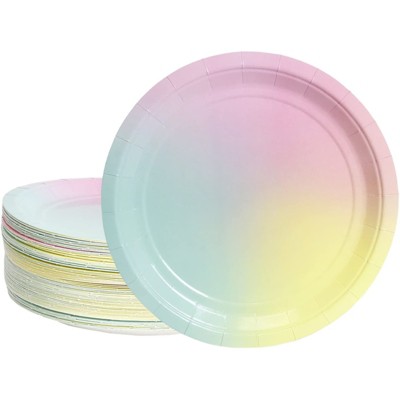 Blue Panda 80-Pack Pastel Rainbow Disposable Paper Plates 9" Birthday Party Supplies
