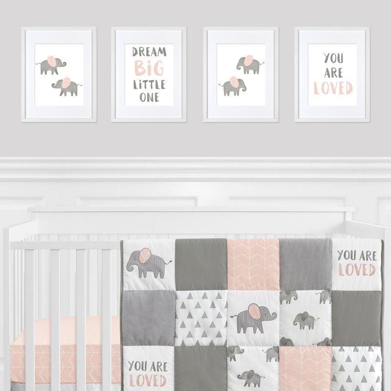 Sweet Jojo Designs Girl Unframed Wall Art Prints for Décor Elephant Grey and Pink 4pc, 3 of 6