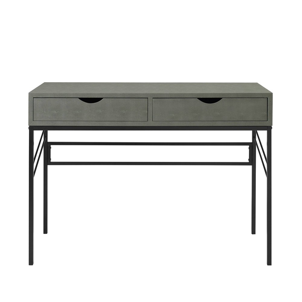 Photos - Office Desk Modern 2 Drawer Faux Shagreen Writing Desk Gray - Saracina Home