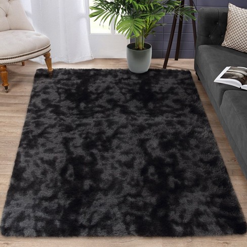 Black Grey Fluffy Shag Area Rugs, Black&Gray Shaggy Throw Rug, Living Room Carpet, Bedroom Rug, Fuzzy 2024 Nursery Shaggy Rugs for Kids Room