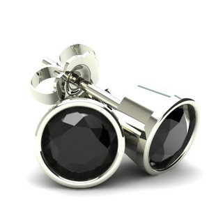 Pompeii3 1.50Ct Round Brilliant Cut Heat Treated Black Diamond Stud Earrings in 14K Gold Round Bezel Setting - 1 of 2