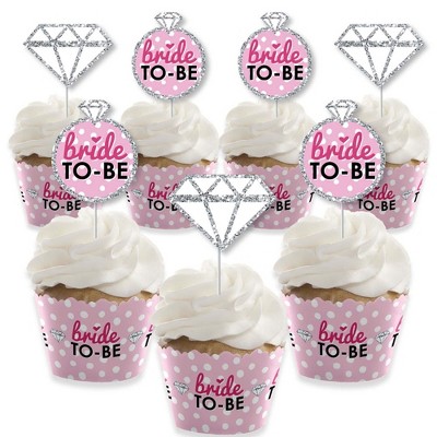 Big Dot of Happiness Bride-To-Be - Cupcake Decoration - Bridal Shower or Classy Bachelorette Party Cupcake Wrappers and Treat Picks Kit - Set of 24