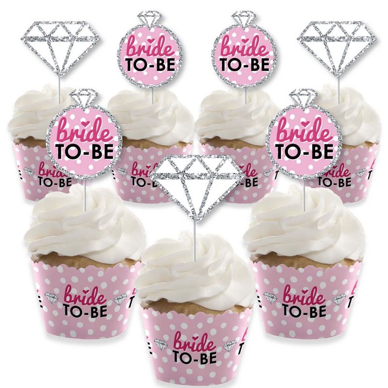 Big Dot of Happiness Bride-To-Be - Cupcake Decoration - Bridal Shower or Classy Bachelorette Party Cupcake Wrappers and Treat Picks Kit - Set of 24, 1 of 7