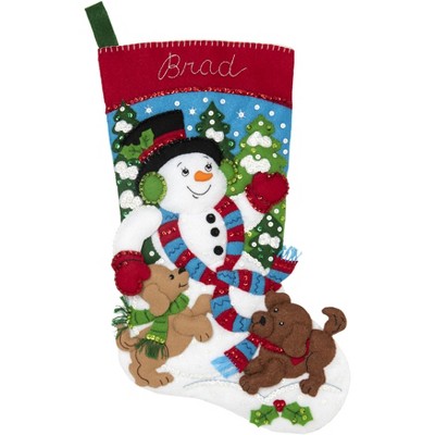 Snowman and Puppies 18" Felt Christmas Stocking Kit