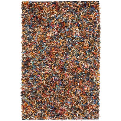 Multi-Color Hand-Knotted Leather Shag Area Rug, 5' x 8'
