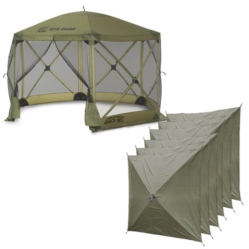 Clam Quick-set Escape 12 X 12 Foot Portable Pop-up Camping Outdoor Gazebo  Screen Tent Canopy Shelter And Carry Bag With 6 Wind And Sun Panels, Green  : Target