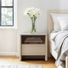 LuxenHome Snowy Oak Nightstand & End Table with Storage, Faux Travertine Top, Durable Manufactured Wood Brown - 2 of 4
