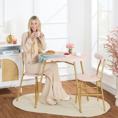 Modern Pink and Gold Metal 3-Piece Oval Dining Set