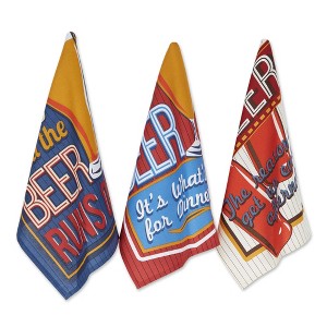 Design Imports  Asst Printed Dishtowel Set 3 Piece, Retro Beer Print, 18X28" - 1 of 4