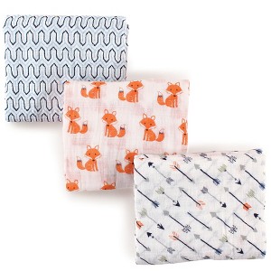 Hudson Baby Infant Boy Cotton Muslin Swaddle Blankets, Foxes, One Size - 1 of 2