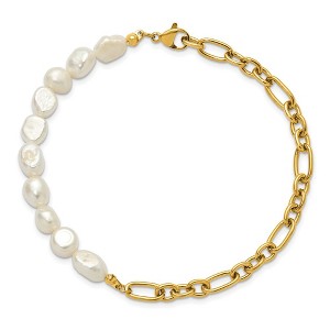 Chisel Stainless Steel Yellow IP-plated with Half White Freshwater Cultured Pearl 8.25" Bracelet - 1 of 4