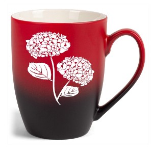 Elanze Designs Botanical Floral Nature Coffee Cup Mug 12 Ounce Ceramic With Ombre Gradient Elegant Minimalist Hydrangea Flower Silhouette Red and - 1 of 4