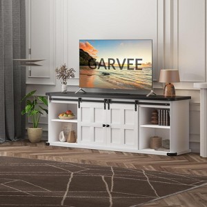 70” Farmhouse TV Stand, Entertainment Center and Media with Sliding Barn Doors & Storage Cabinets - 1 of 4
