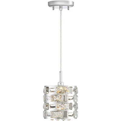 Crystal Rain Chrome Mini LED Pendant Light with Drum Shade