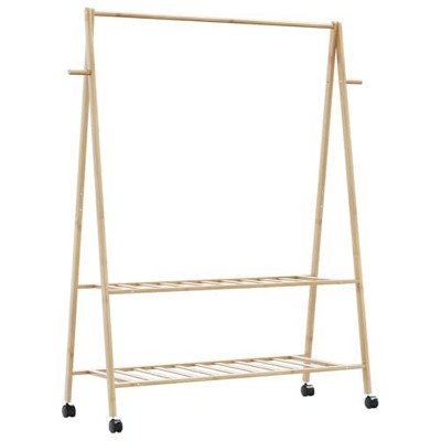 vidaXL Bamboo Coat Rack with Shelves and Wheels 132 x 45.5 x 155.5 cm