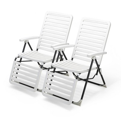 Tangkula Set of 2 Patio Chaise Lounge Chair Folding Chaise Lounge Outdoor with 7-Position Backrest & Adjustable Footrest White
