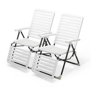 Tangkula Set of 2 Patio Chaise Lounge Chair Folding Chaise Lounge Outdoor with 7-Position Backrest & Adjustable Footrest White - 1 of 4