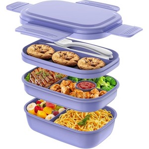 Adult Lunch Box, 3 Stackable Bento Containers with Utensil Set, Leak-Proof - 1 of 4