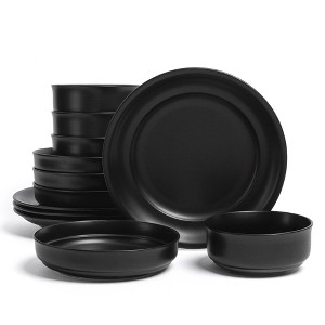 over&back 12pc Rimmed Hand-Finished Stoneware Dinnerware Set Semi-Matte - 1 of 4