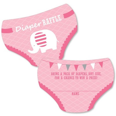 Big Dot of Happiness Pink Elephant - Diaper Shaped Raffle Ticket Inserts - Girl Baby Shower Activities - Diaper Raffle Game - Set of 24