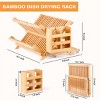 FURNIinspire Kitchen Racks 3 Tier Bamboo Dish Rack, Foldable Wood Dish Drying Rack Kitchen Organizer with Utensil Holder, Brown, 16.1"*9.8"*9.6" - 3 of 4