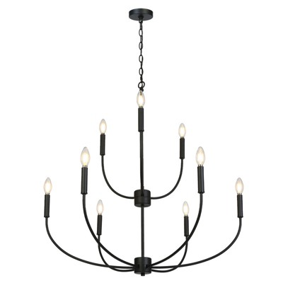 LNC Dockpusarry 9-Lights 32.3" Candle Tiered Modern Farmhouse Oversized Chandelier,Matte Black