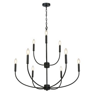 LNC Dockpusarry 9-Lights 32.3" Candle Tiered Modern Farmhouse Oversized Chandelier,Matte Black - 1 of 4